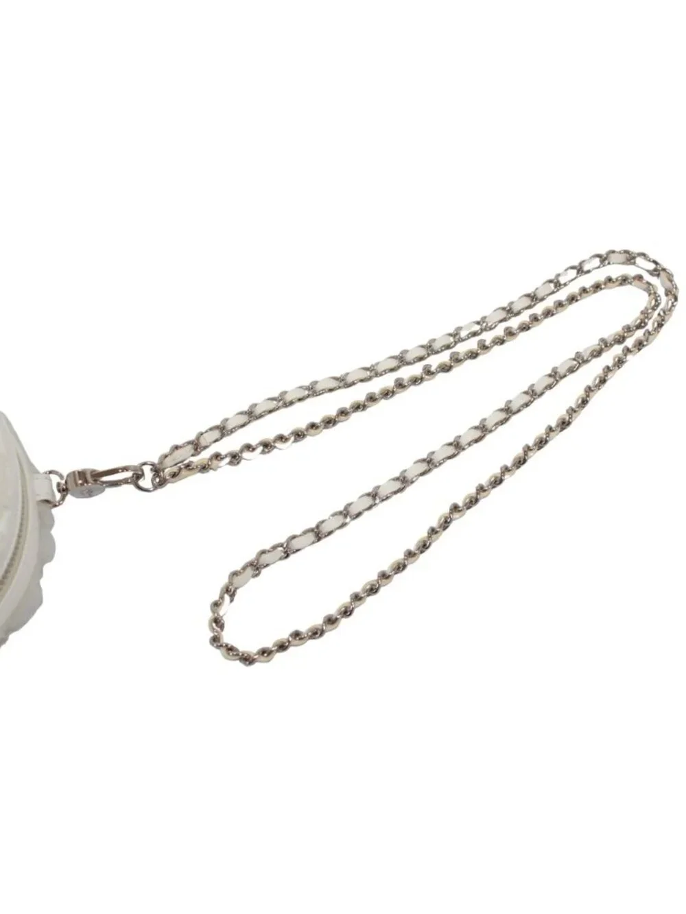 Chanel Coco Neige Ge Chain Pouch Fleece Leather White Shoulder Bag Silver